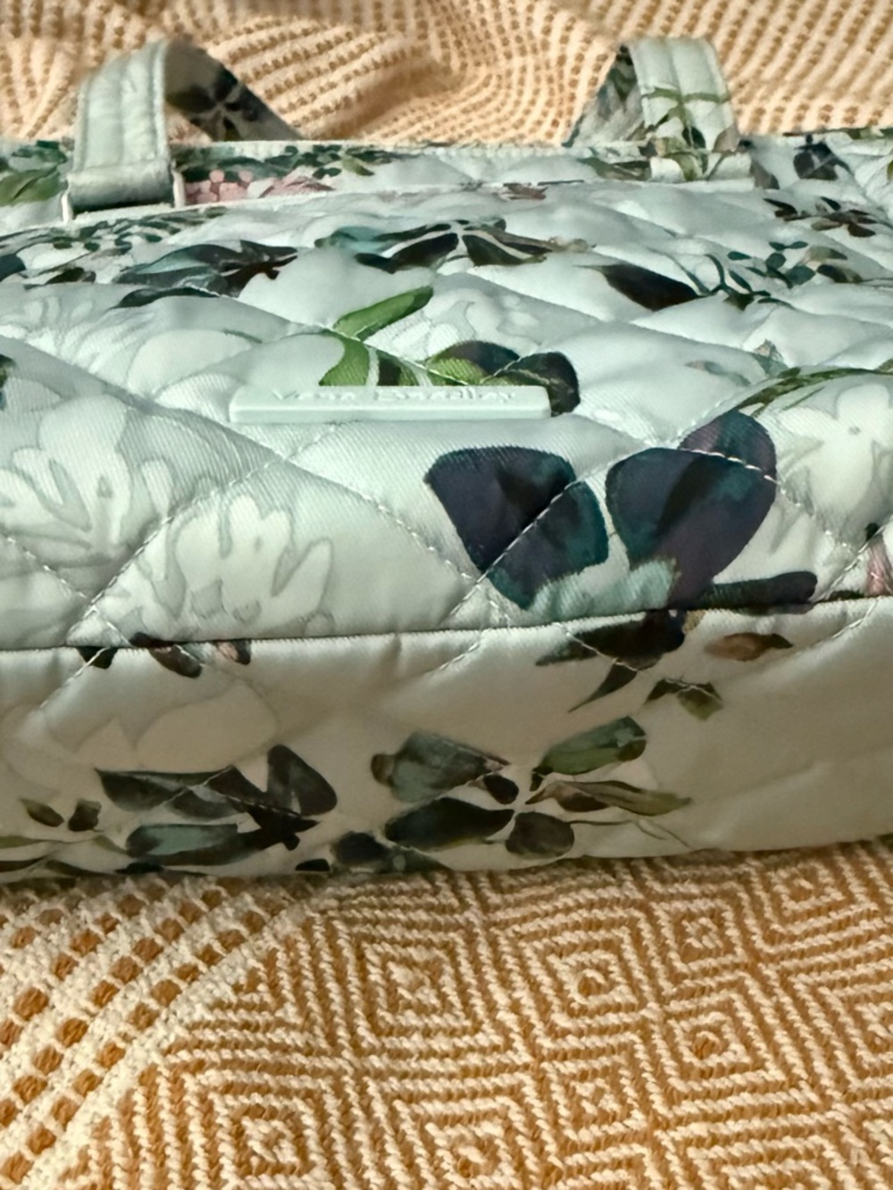 Vera Bradley Light Blue Quilted Tote with Green and Pink Floral Print - Picture 3 of 9